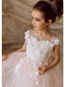 Ivory Floral Lace Blush Pink Tulle Flower Girl Dress